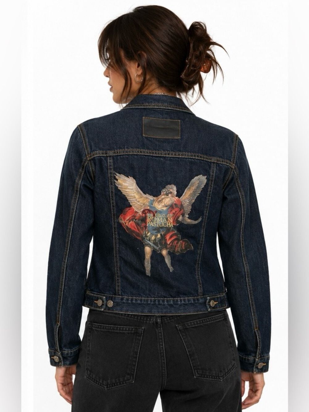 Womens Vintage Toffs Denim Jacket with Art By Roman Pastucha. Size 8